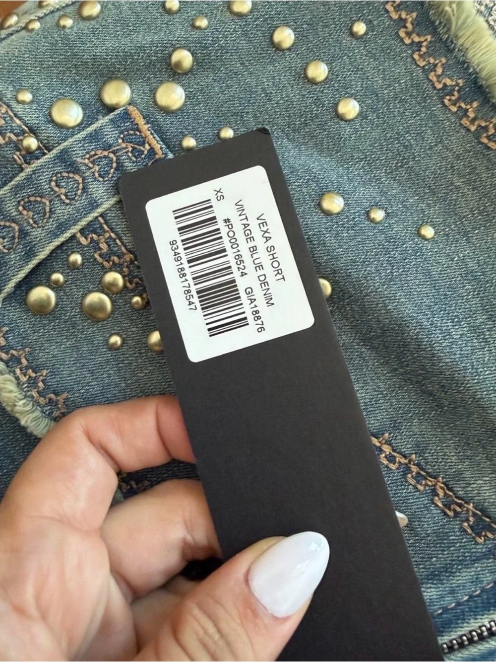 I.AM.GIA VEXA micro blue denim shorts with studs and frayed hem size XS NEW